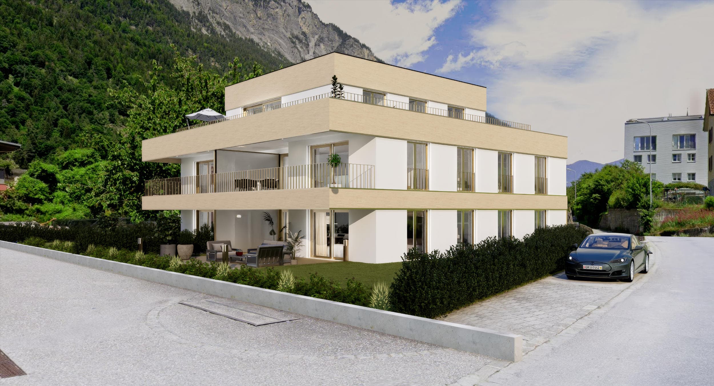 3D-Visualisierung eines Gebäudes am Bildschirm